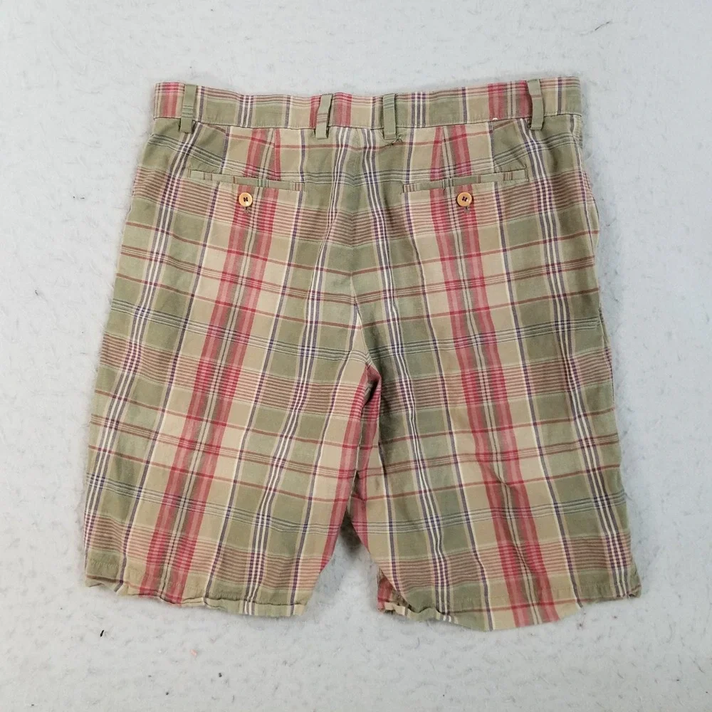 Banana Republic Shorts Mens 36 Brown Red Plaid Cotton Flat Front Casual Chino